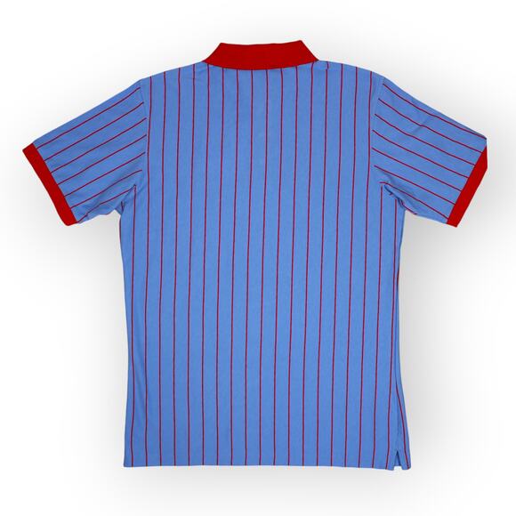 BOAST USA Men Small Vertical Stripe Polo Carolina Blue Red Leaf Logo NWT $95 - Picture 9 of 10